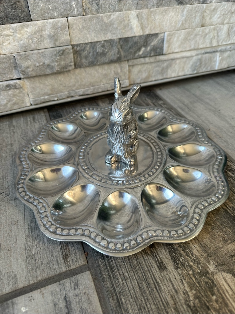 Silver Metal Bunny Deviled Egg Tray